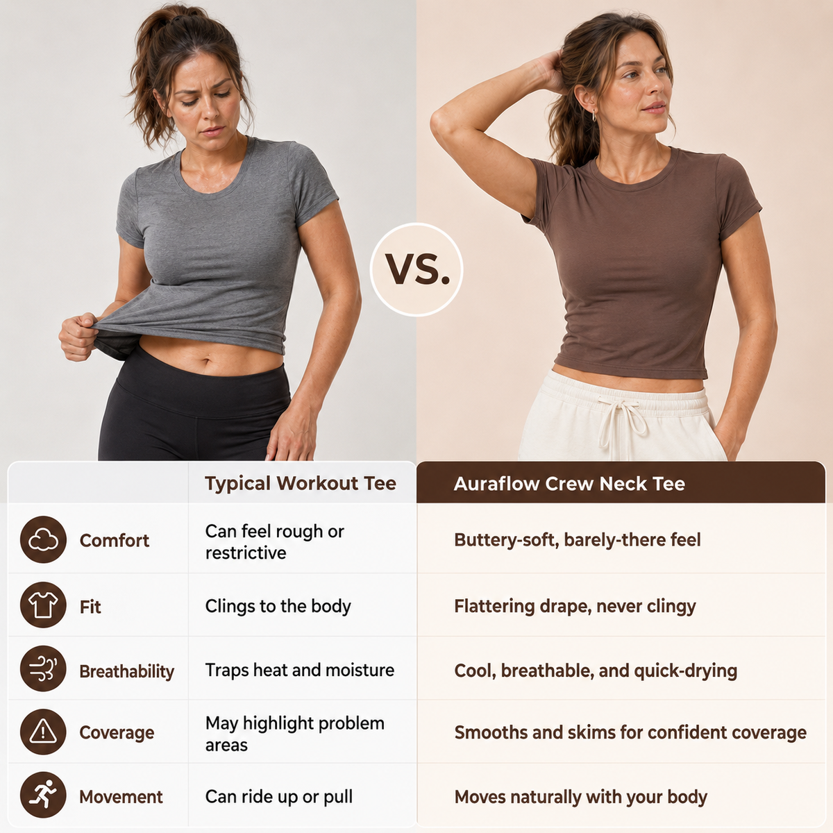 Silix AuraFlow Bareform Crew Neck Tee | Ultra-Soft, Flattering Drape Active Top